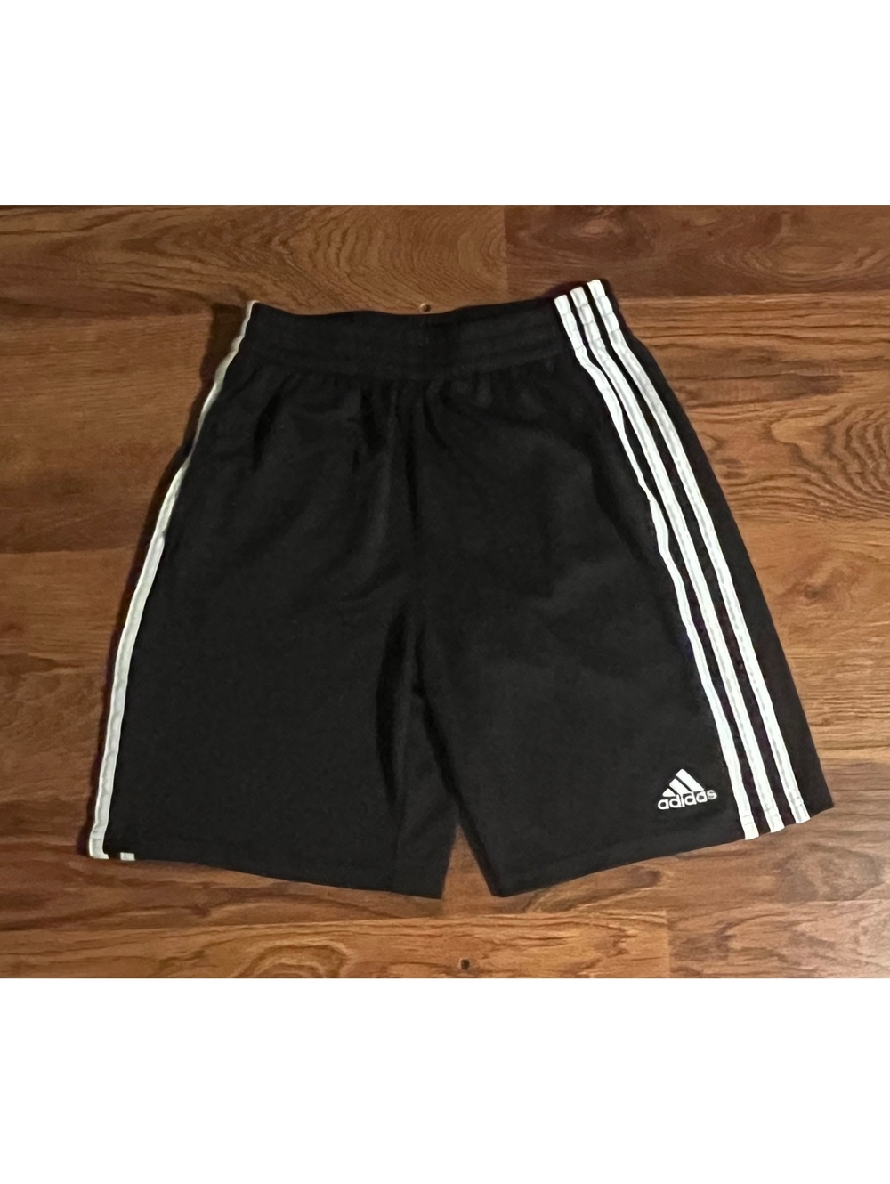 Adidas Black Athletic Shorts with White Stripes Size L/G (14
